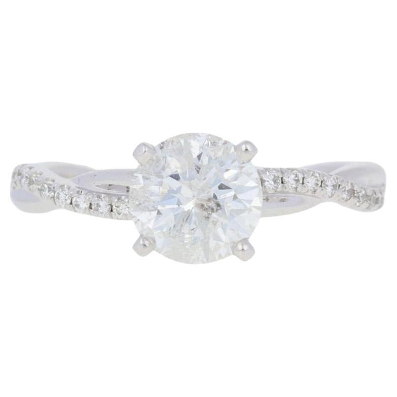 1.14ctw Round Brilliant Diamond Engagement Ring, 14k White Gold For Sale