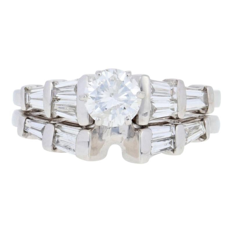 1.14ctw Round Brilliant Diamond Engagement Ring & Wedding Band, 14k White Gold