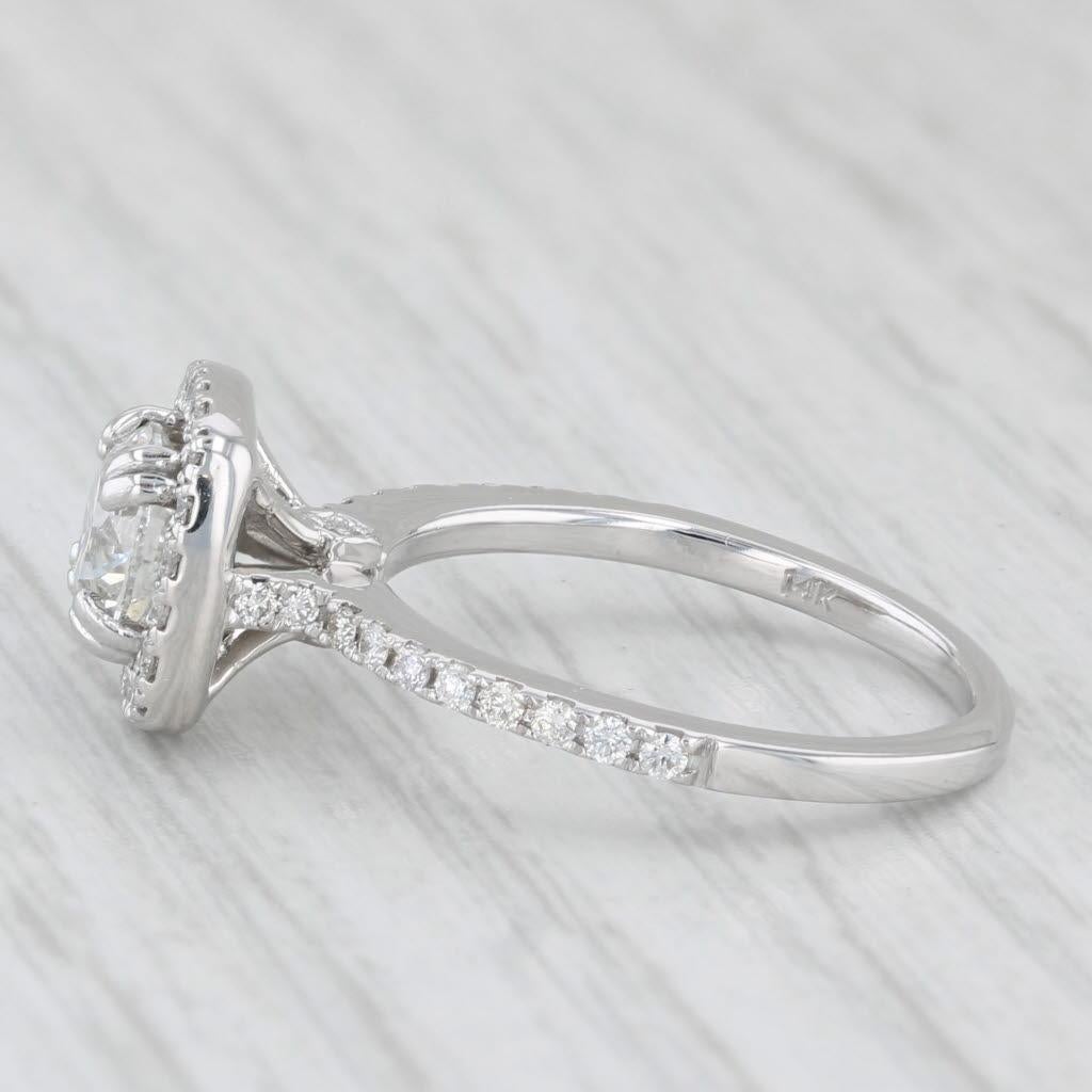 1.14ctw Round Diamond Halo Engagement Ring 14k White Gold Size 5 GIA For Sale 1