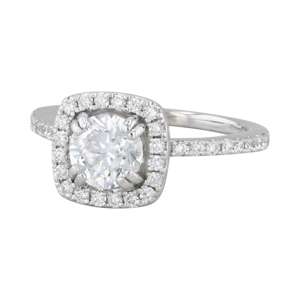 Anillo de compromiso con halo de diamantes redondos de 1,14 ctw Oro blanco de 14k Talla 5 GIA