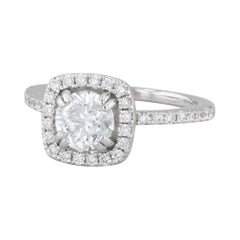1.14ctw Round Diamond Halo Engagement Ring 14k White Gold Size 5 GIA