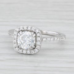 Bague de fiançailles halo de diamants ronds 1,14 ctw en or blanc 14 carats taille 5 GIA