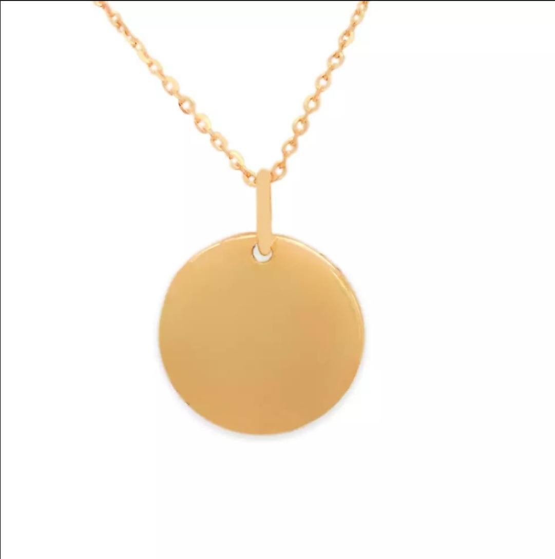 14K Solid Gold Coin Pendant Minimalist coin Round Necklace Engrave able pendant (Art déco) im Angebot
