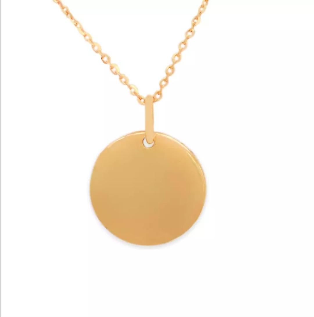 14K Solid Gold Coin Pendant Minimalist coin Round Necklace Engrave able pendant (Rundschliff) im Angebot