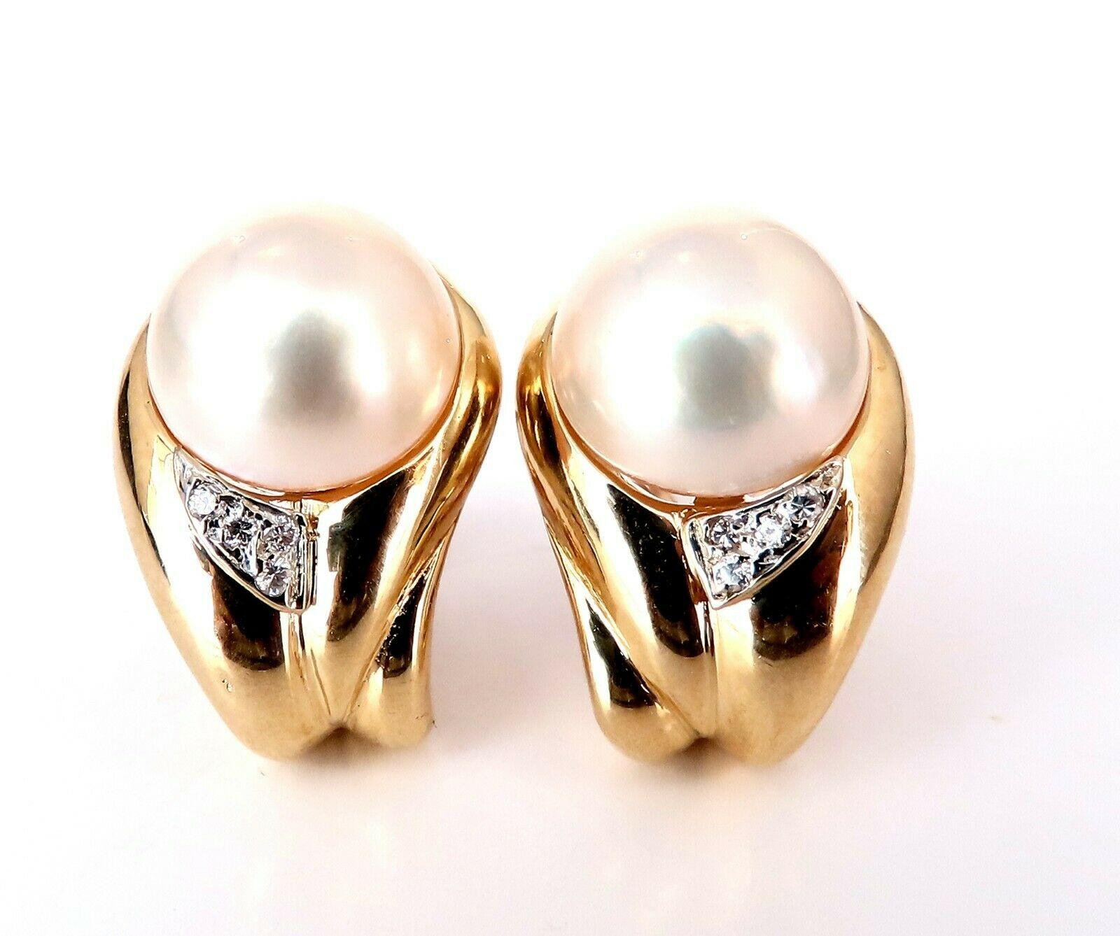 Women's or Men's Mabe Pearls .10ct Diamonds Clip Earrings 14kt Gold