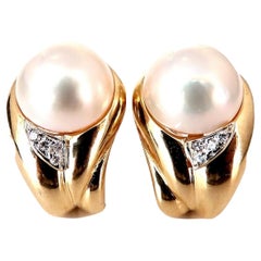 Mabe Pearls .10ct Diamonds Clip Earrings 14kt Gold