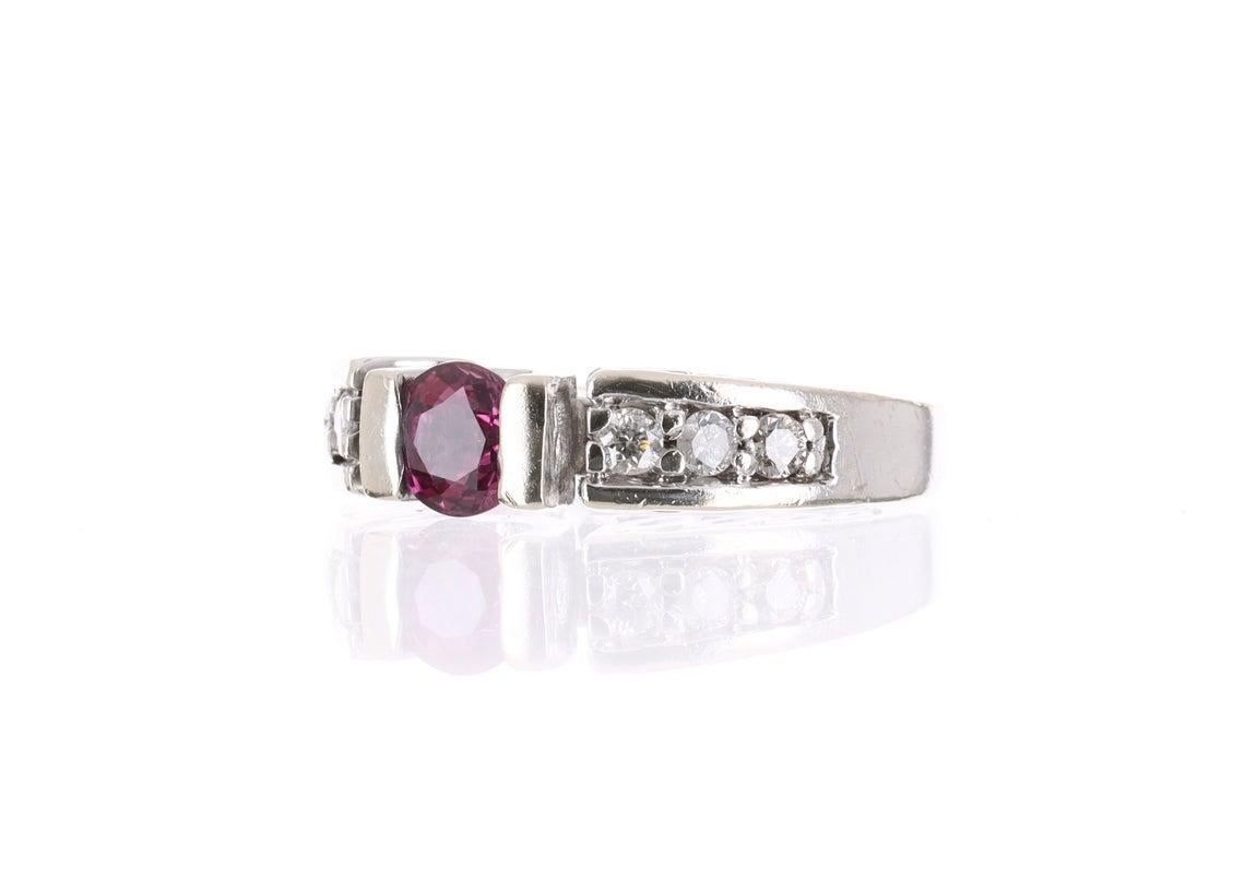 Round Cut 1.14tcw 14K AAA+ Natural Rubellite & Diamond Ring For Sale
