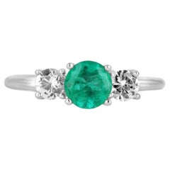 1.14tcw 14K Verlobungsring mit rundem Smaragd & Diamanten mit drei Steinen