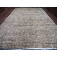11'4 "x15'4" Alfombra XL Oriental de Lana Ghazni Anudada a Mano con Diseño Sólido Liso Marrón