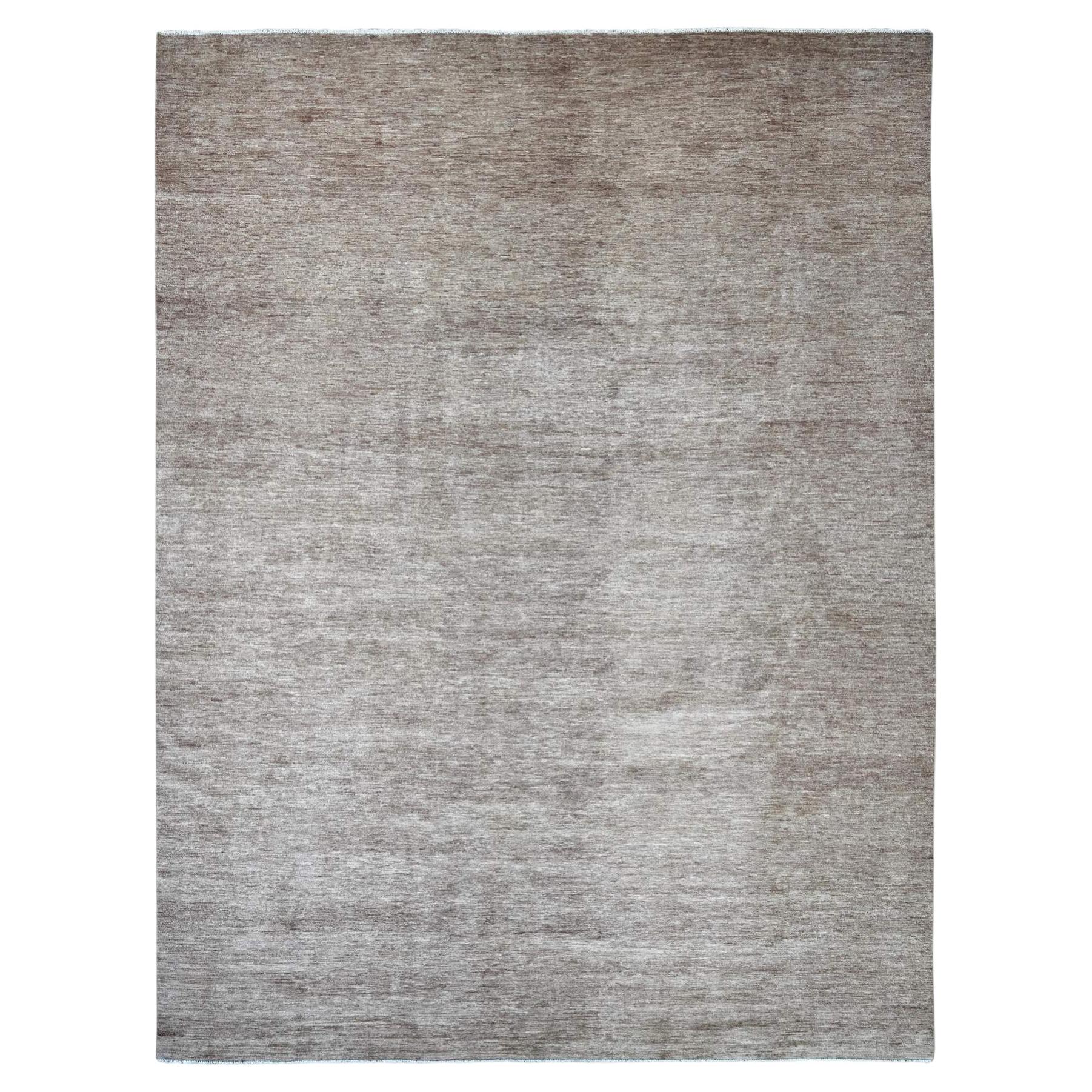 11'4"x15'4" Brown Plain Solid Pattern Hand Knotted Ghazni Wool Oriental XL Rug