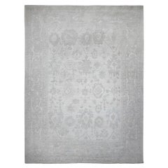 11'4"x15'5" Smoke White Hand Knotted Wool White Wash Afghan Angora Oushak Rug