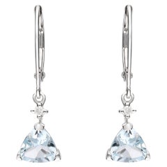 Vintage 1.15 Carat Aquamarine Trillion Cut Diamond accents 14K White Gold Earring.