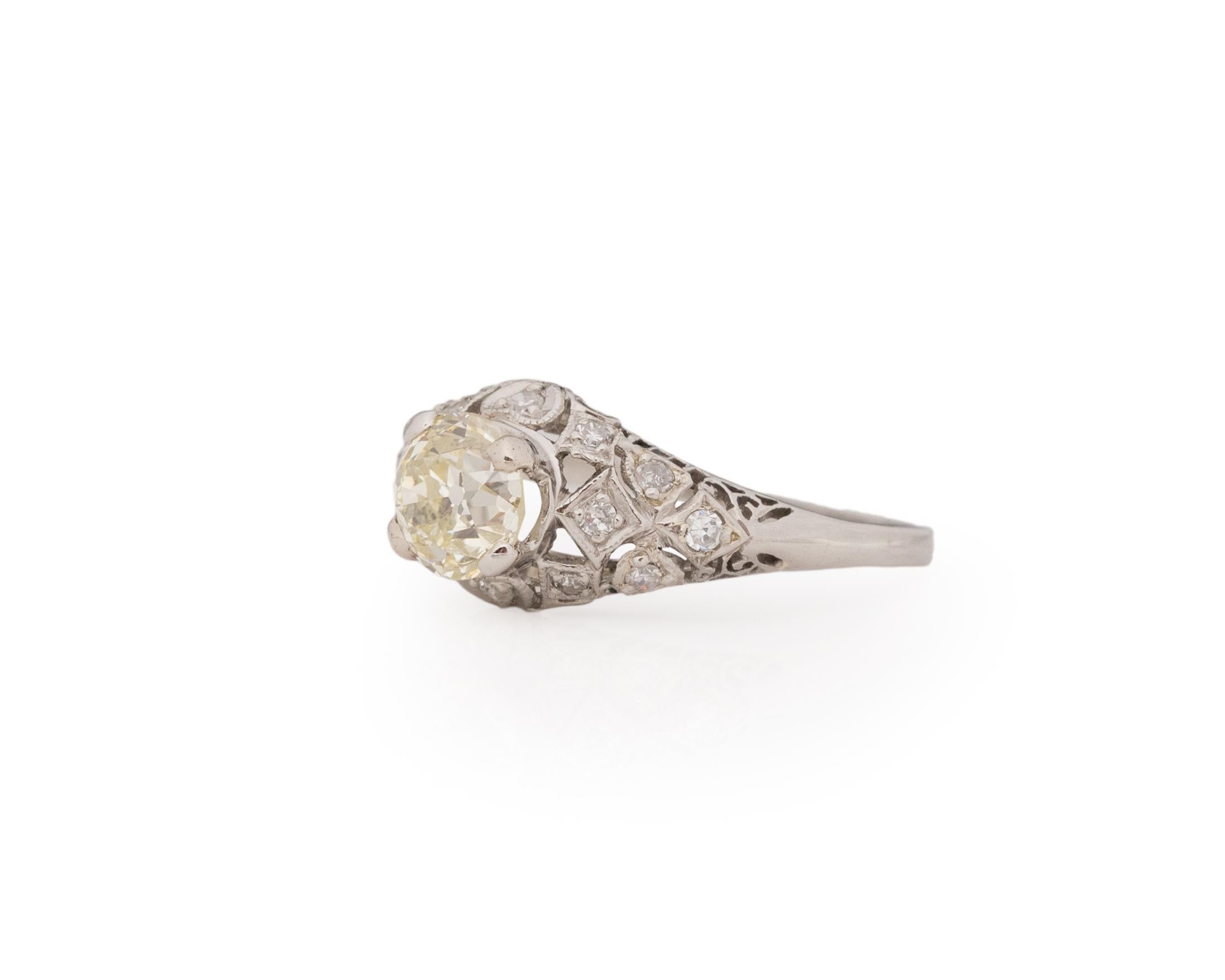 Old European Cut 1.15 Carat Art Deco Diamond Platinum Engagement Ring For Sale
