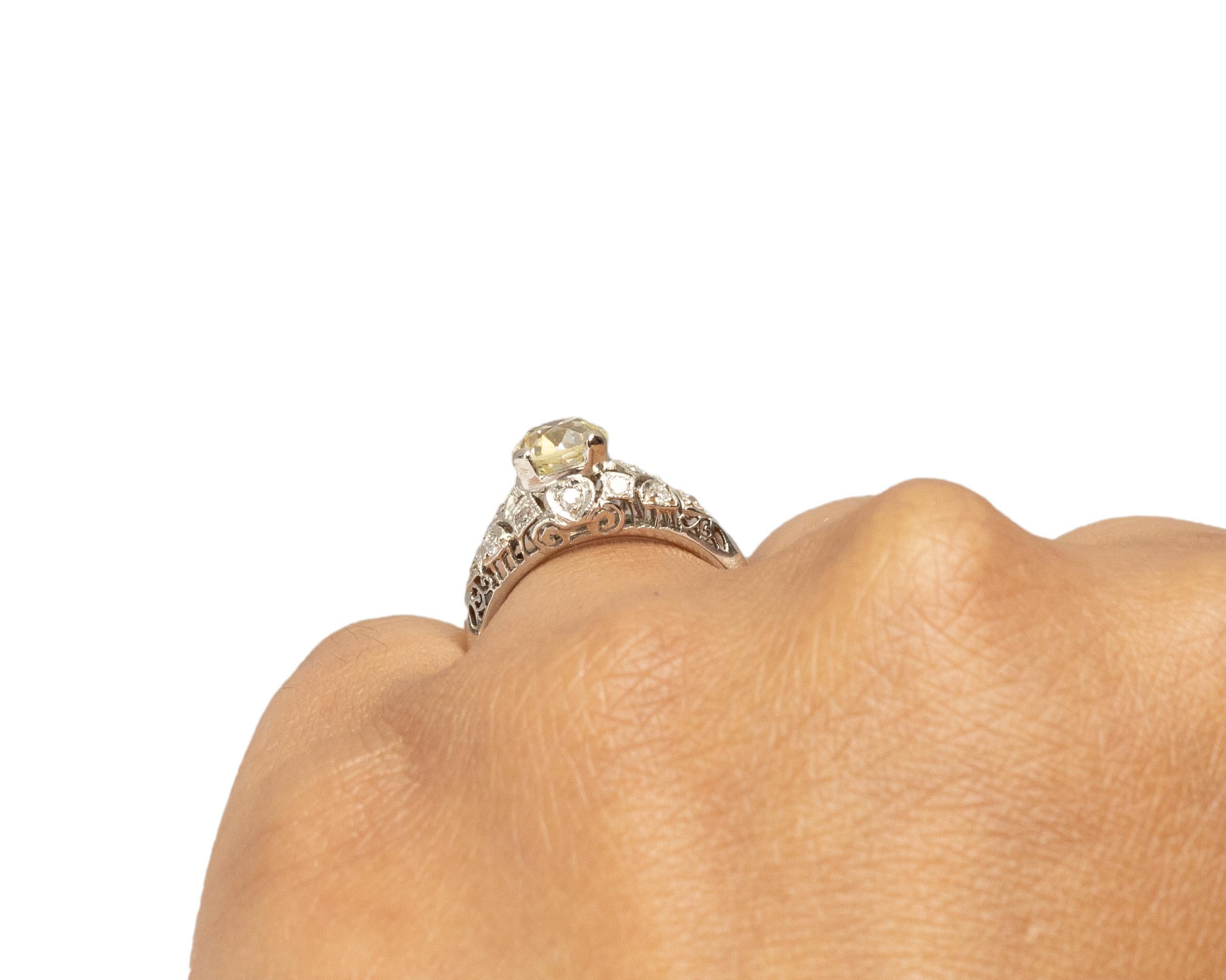 1.15 Carat Art Deco Diamond Platinum Engagement Ring For Sale 1