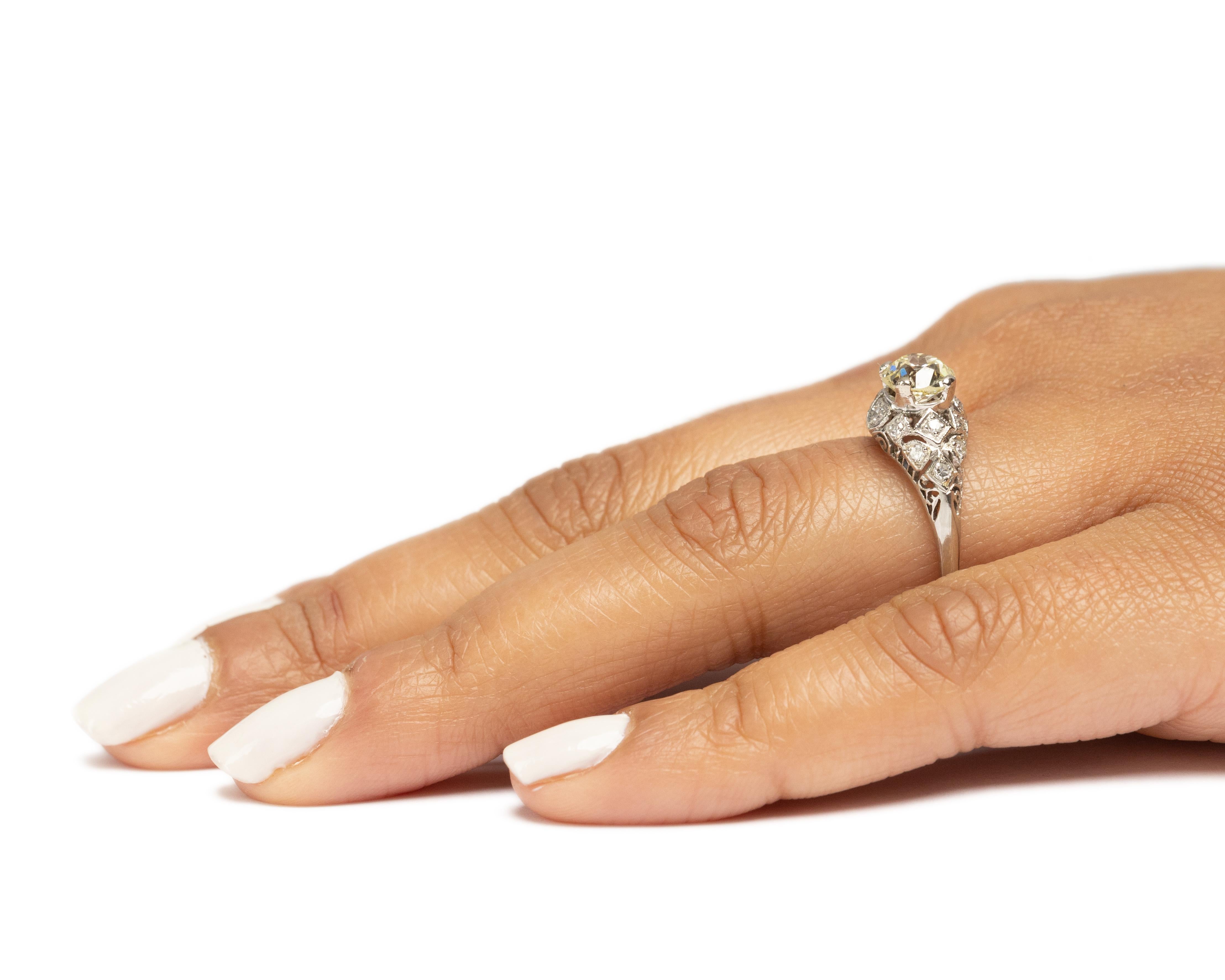 1.15 Carat Art Deco Diamond Platinum Engagement Ring For Sale 2
