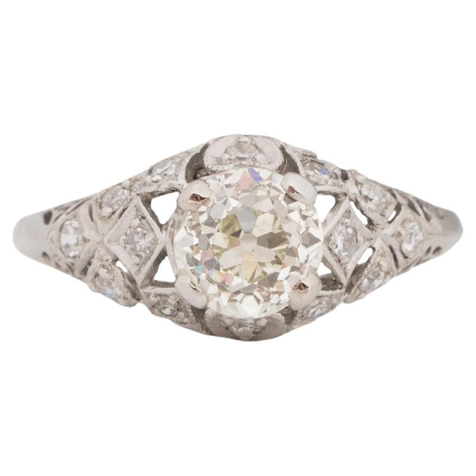 1.15 Carat Art Deco Diamond Platinum Engagement Ring For Sale