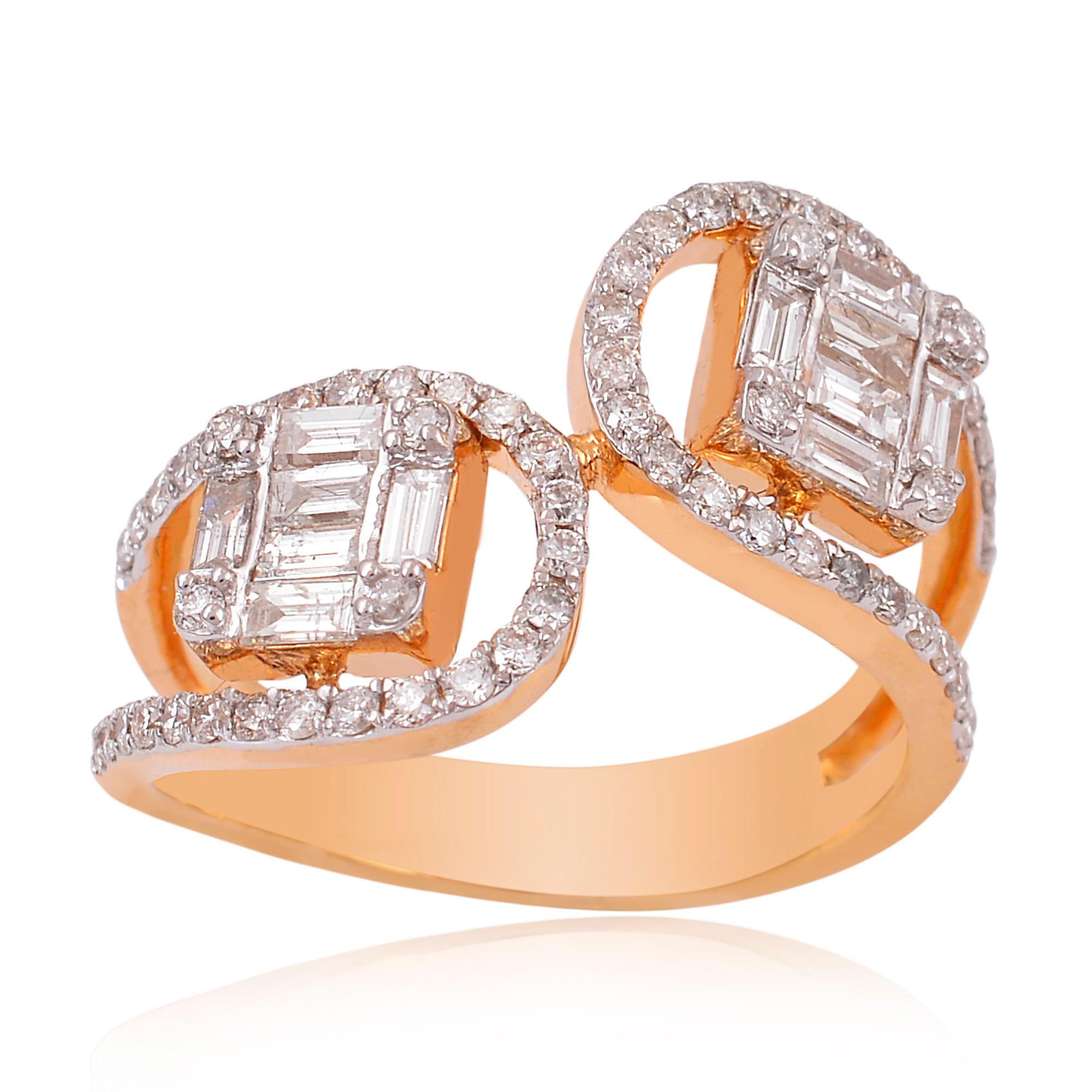 Modern 1.15 Carat Baguette Round Diamond Wrap Ring 18 Karat Yellow Gold Fine Jewelry For Sale