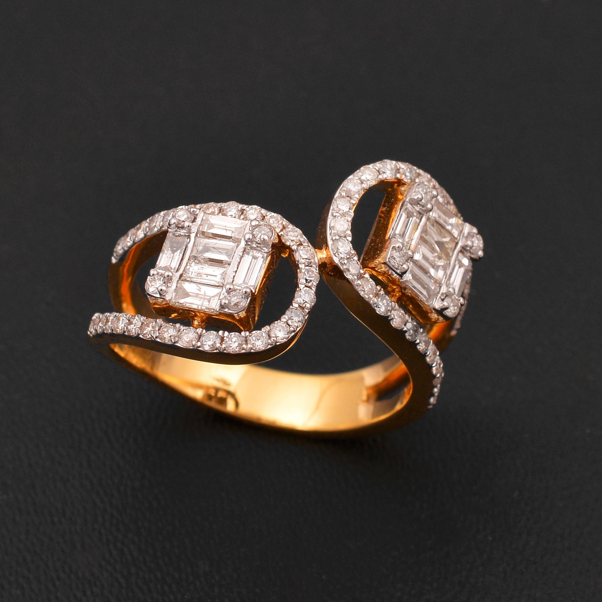 Baguette Cut 1.15 Carat Baguette Round Diamond Wrap Ring 18 Karat Yellow Gold Fine Jewelry For Sale