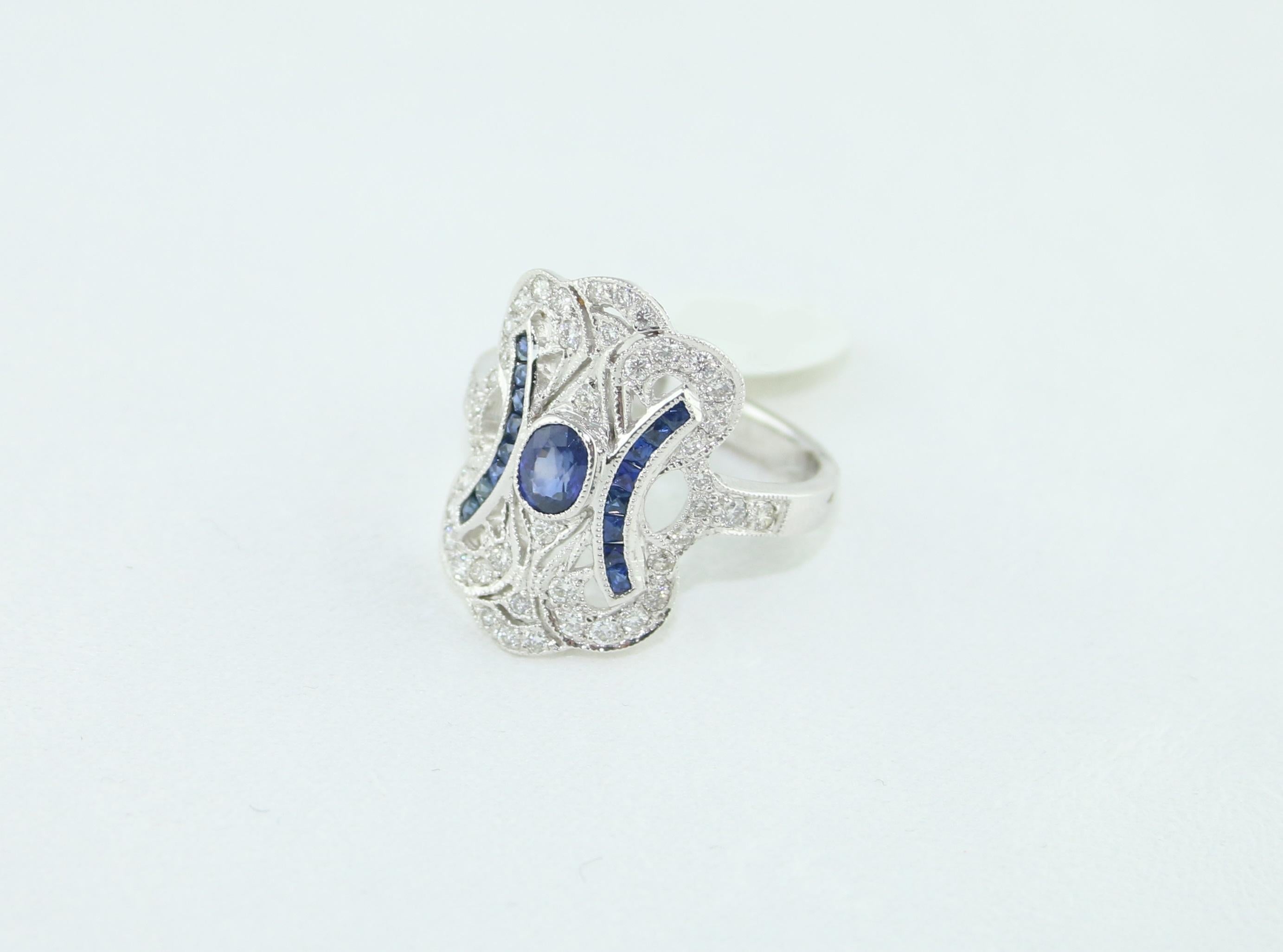 1.15 Carat Blue Sapphire Diamond Gold Ring For Sale 2
