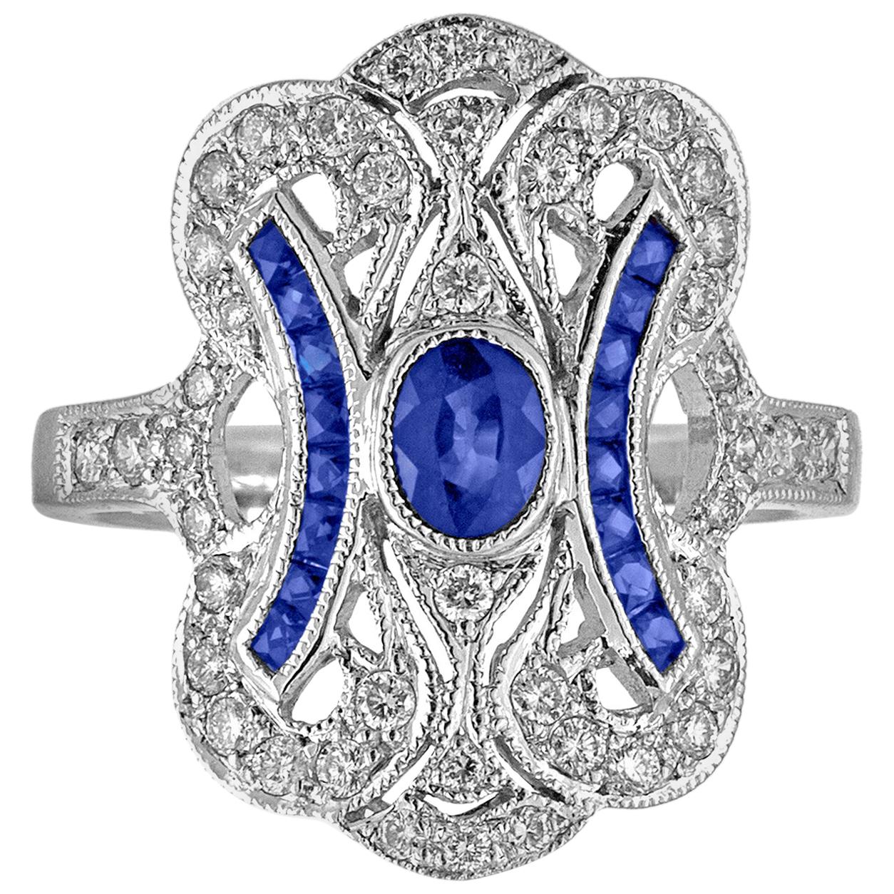 1.15 Carat Blue Sapphire Diamond Gold Ring