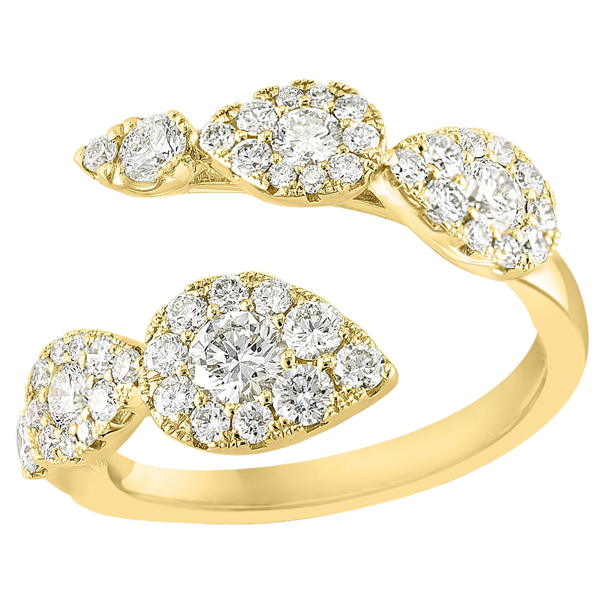 Bague Toi et Moi en or jaune 18 carats avec diamants taille brillant de 1,15 carat