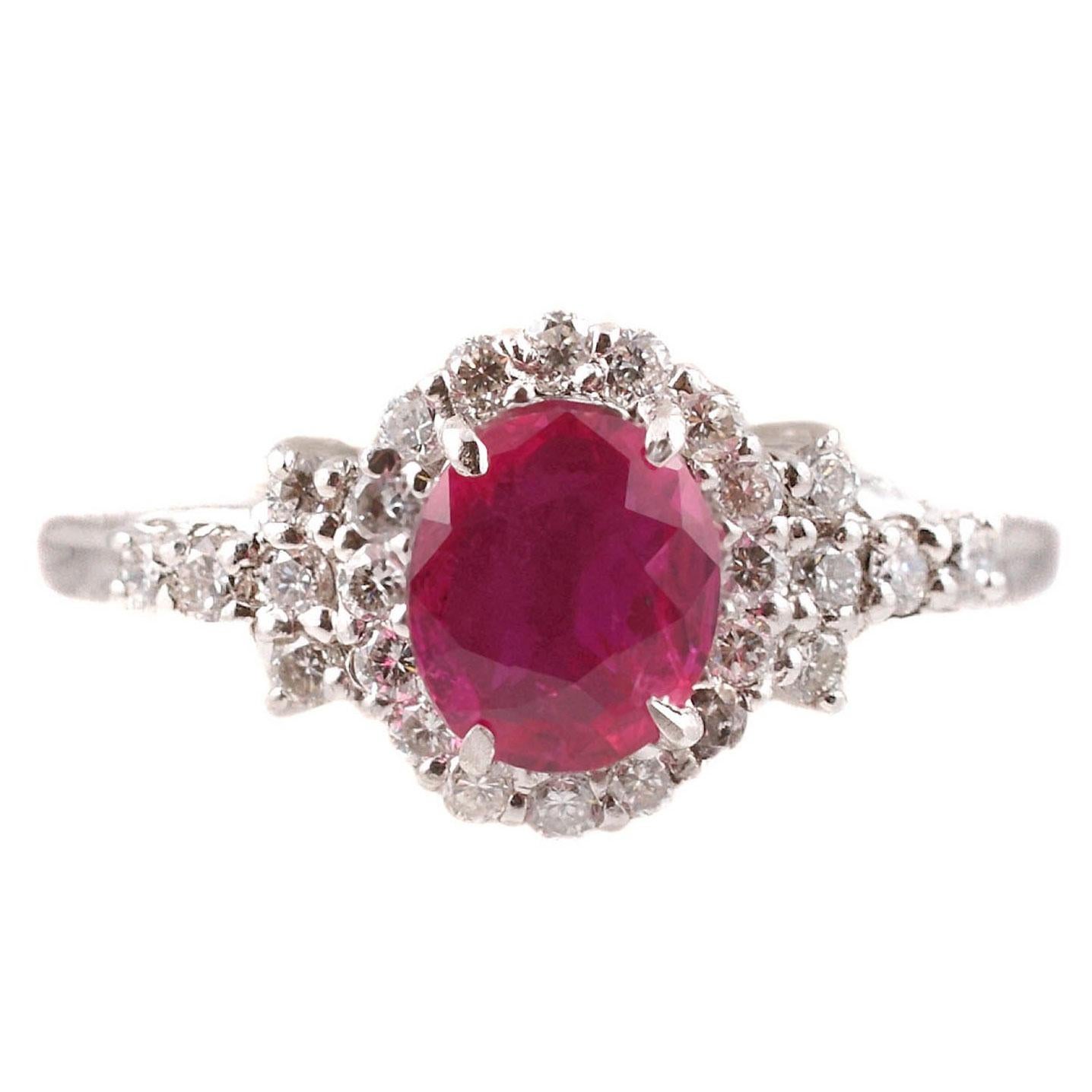 1.15 Carat Burma Ruby Diamond Ring in Platinum For Sale