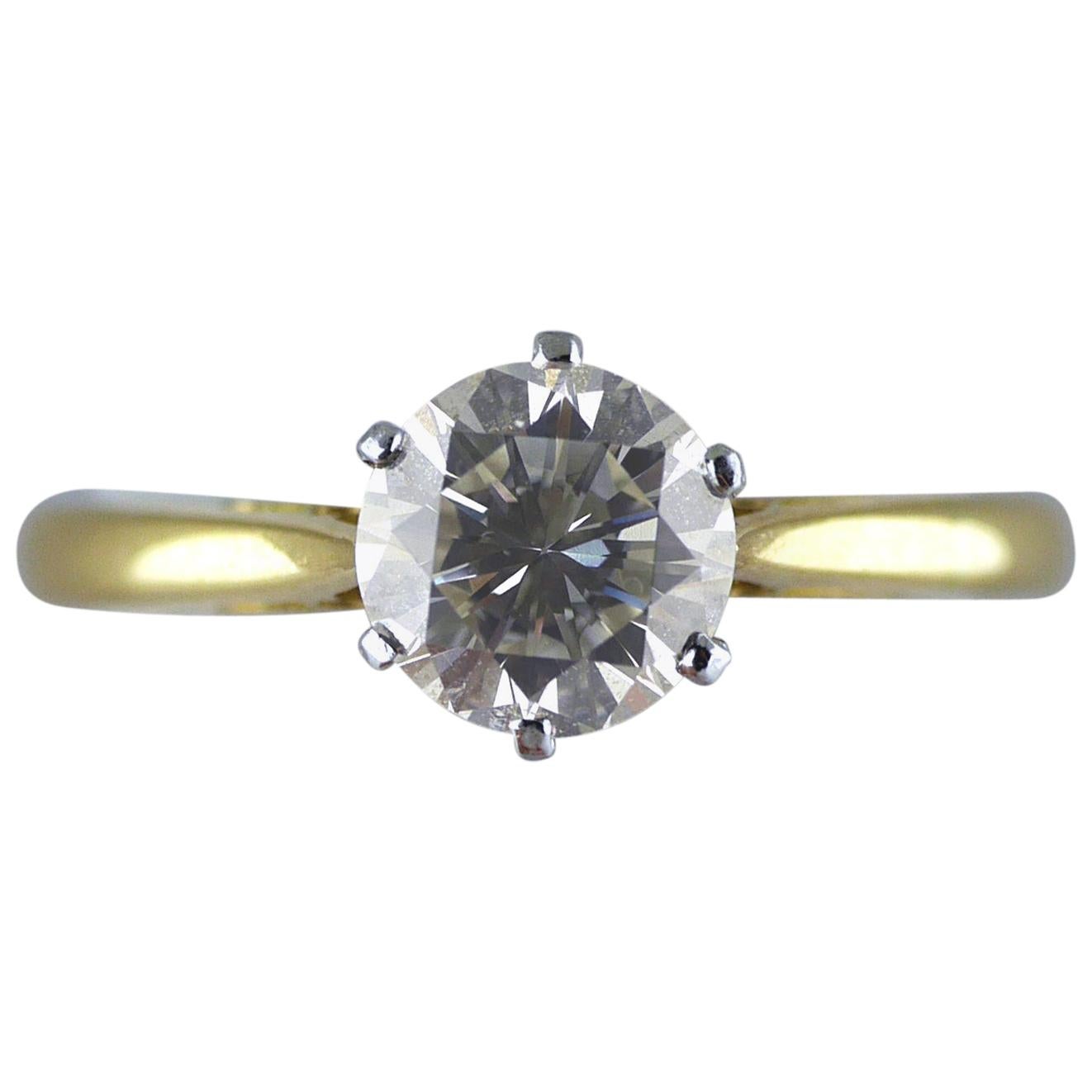 1.15 Carat Certified Round Brilliant Diamond Solitaire Ring, circa 1930