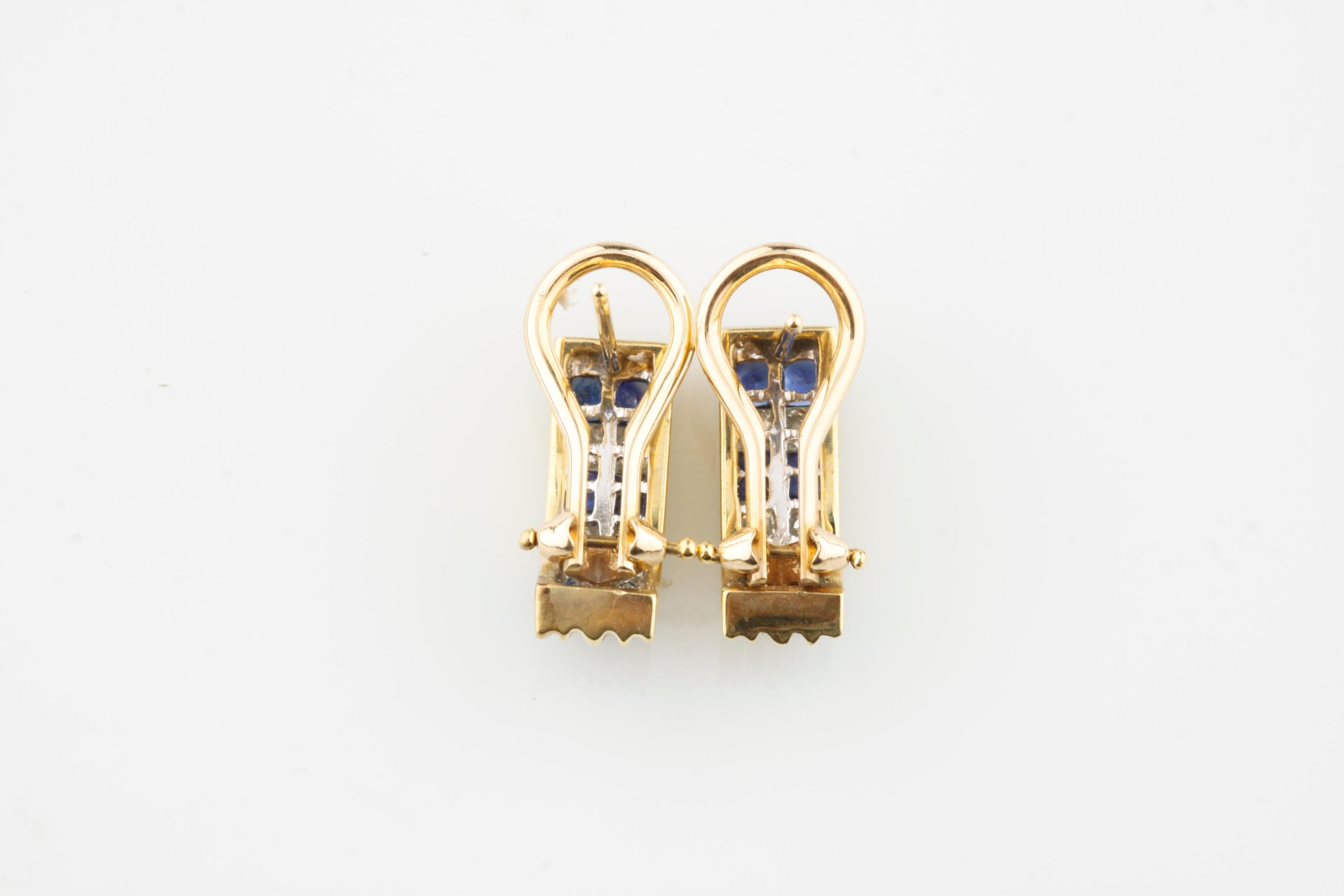 Modern 1.15 Carat Channel Set Diamond and Sapphire Huggie Earrings in Yellow Gold For Sale