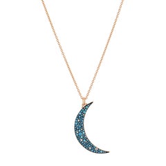 1.15 Carat Crushed Turquoise Crescent Moon Pendant Necklace