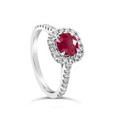 Roman Malakov 1.15 Carats Cushion Cut Burmese Ruby Diamond Halo Engagement Ring