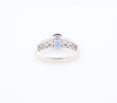 1.15 Carat Cushion Sapphire Diamond Three Stone Engagement Ring in 18K White Gol