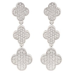 1.15 Carat CVD Diamond Clover Design Dangle Earrings 10 Karat White Gold Jewelry