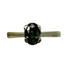1.15 Carat Deep Green Sapphire Oval Cut Yellow Gold Solitaire Ring