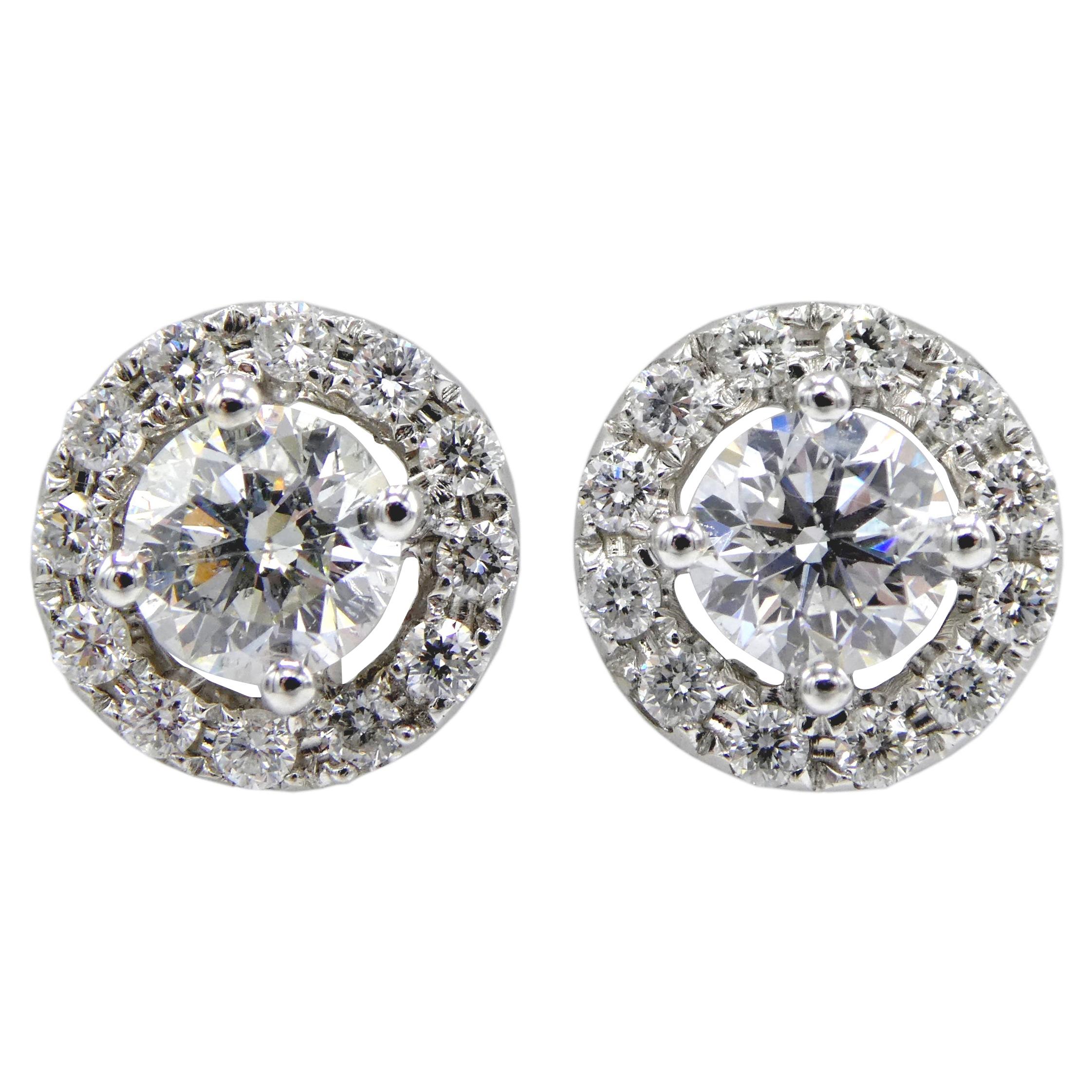 1.15 Carat Diamond Halo 14 Karat White Gold Stud Earrings