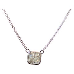 1.15 Carat Diamond Radiant Delicate Handmade Solitaire Necklace In 14k WhiteGold