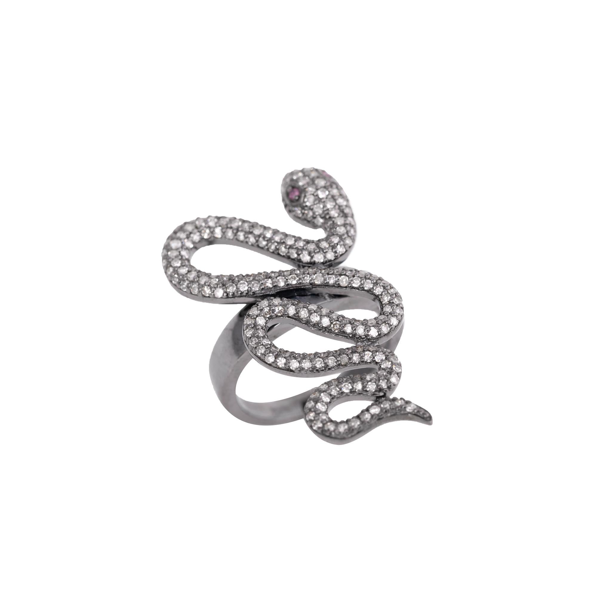 Contemporary 1.15 Carat Diamond Serpent Snake Ring For Sale