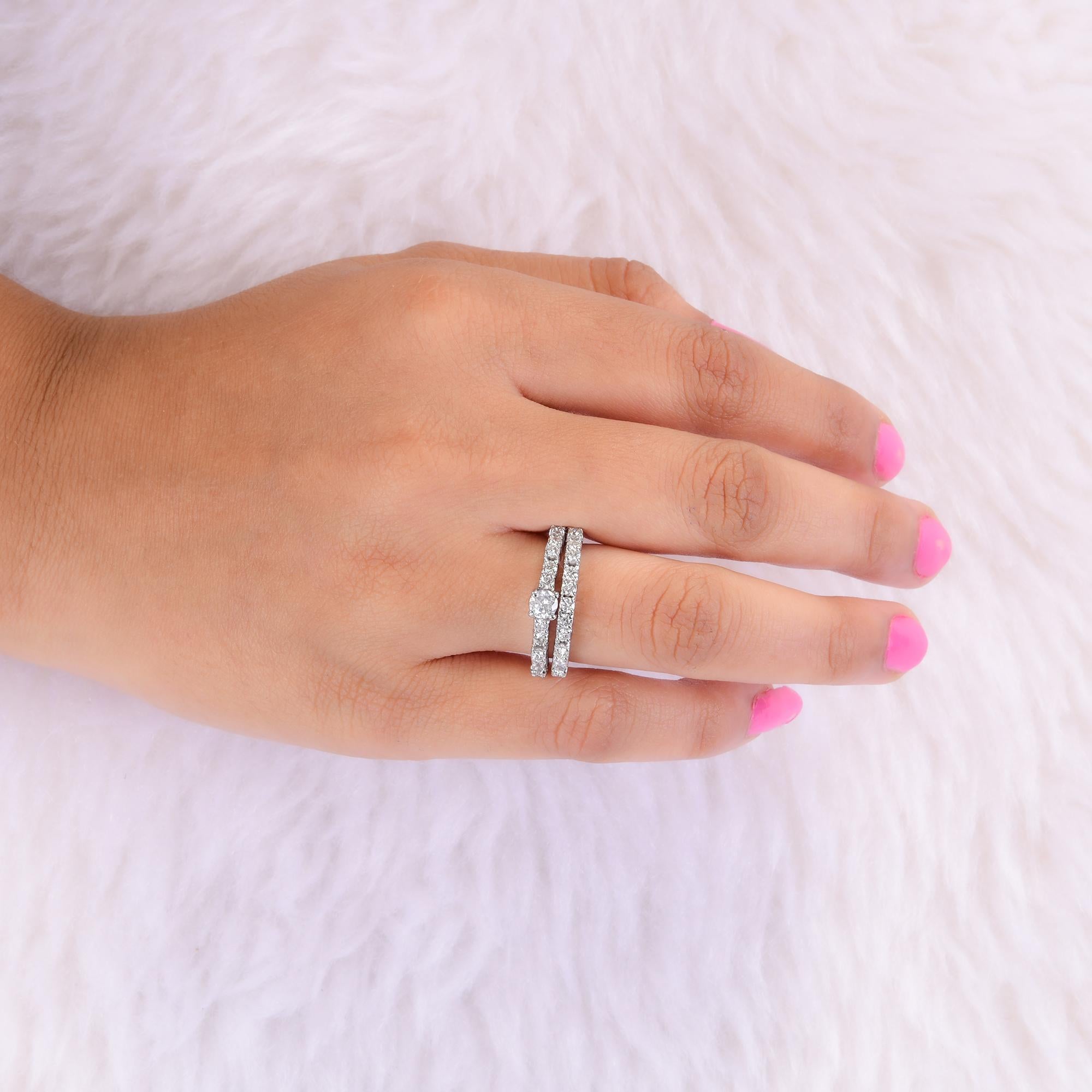Women's 1.15 Carat Diamond Stackable Ring Set 18 Karat White Gold Handmade Fine Jewelry For Sale