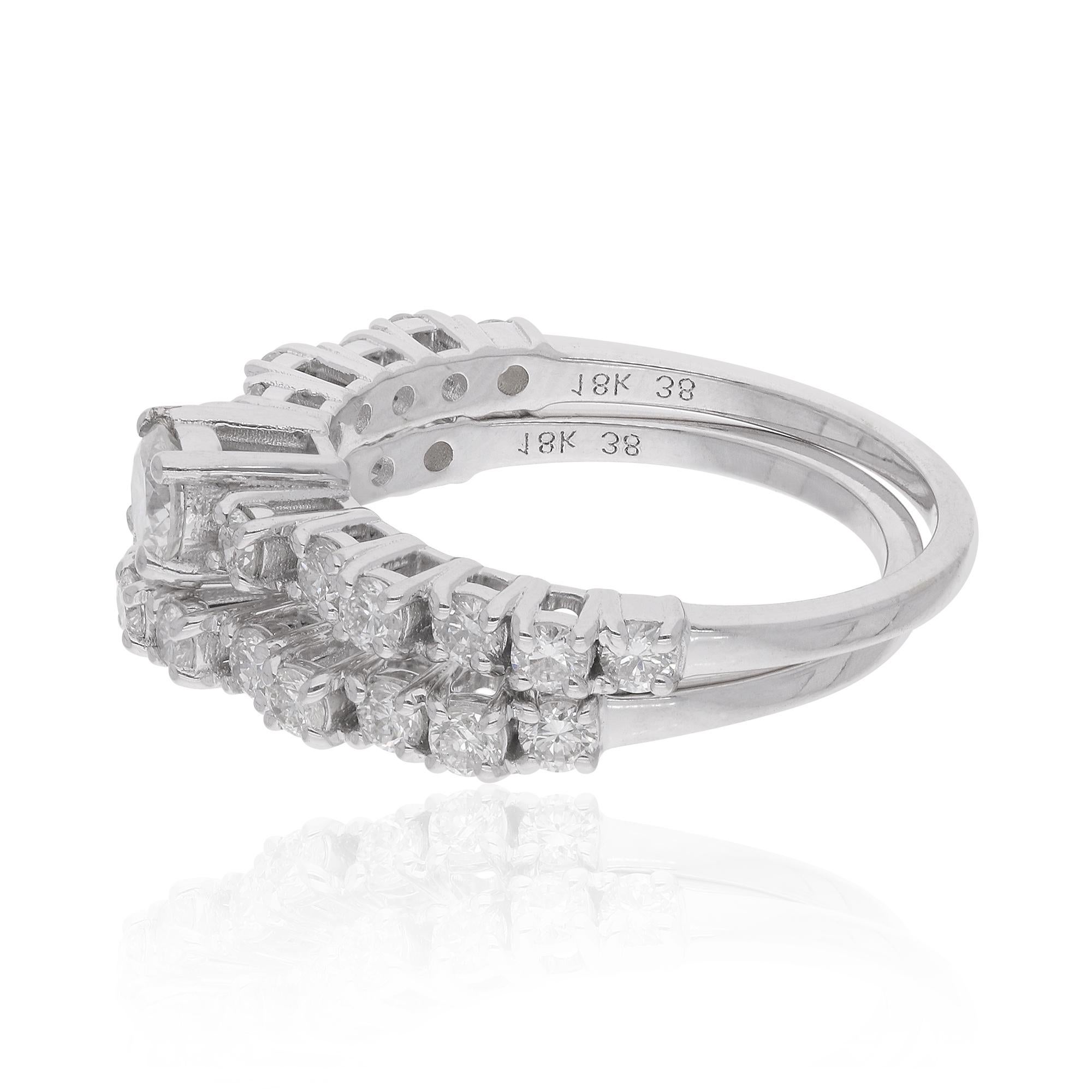 1.15 Carat Diamond Stackable Ring Set 18 Karat White Gold Handmade Fine Jewelry For Sale 1