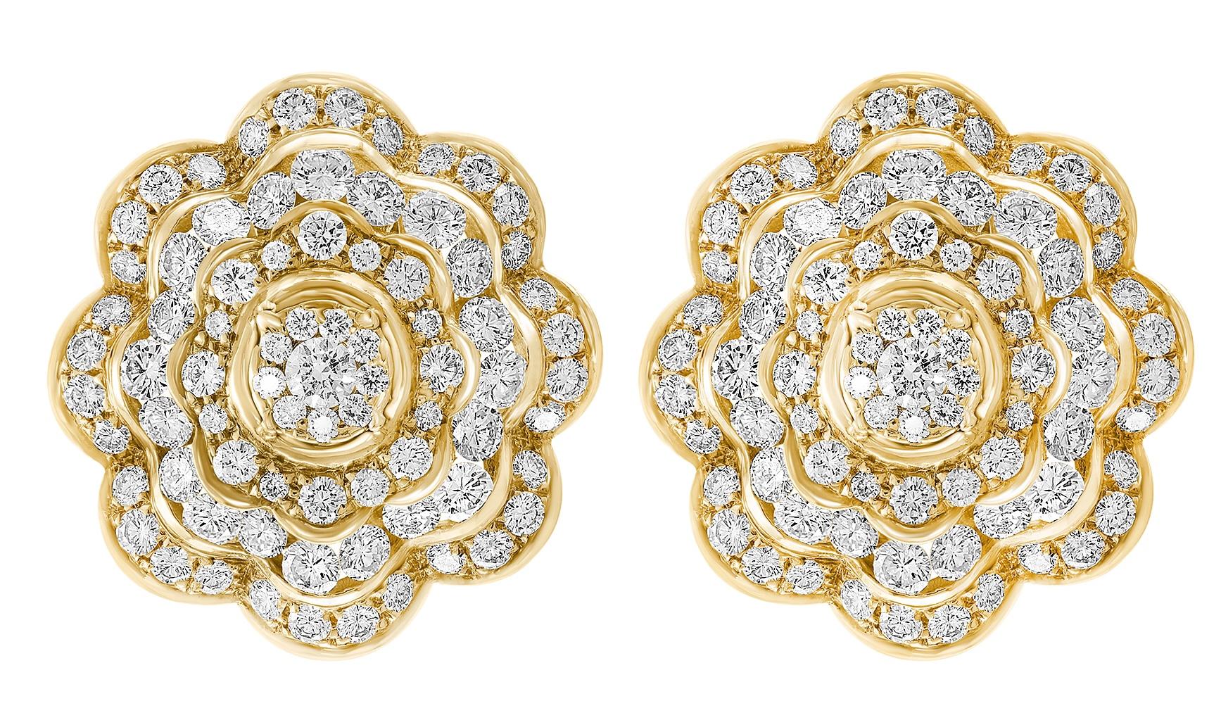 11.5 Carat Diamonds VS/E Flower Cocktail Earring 18 Karat Yellow Gold Estate 5