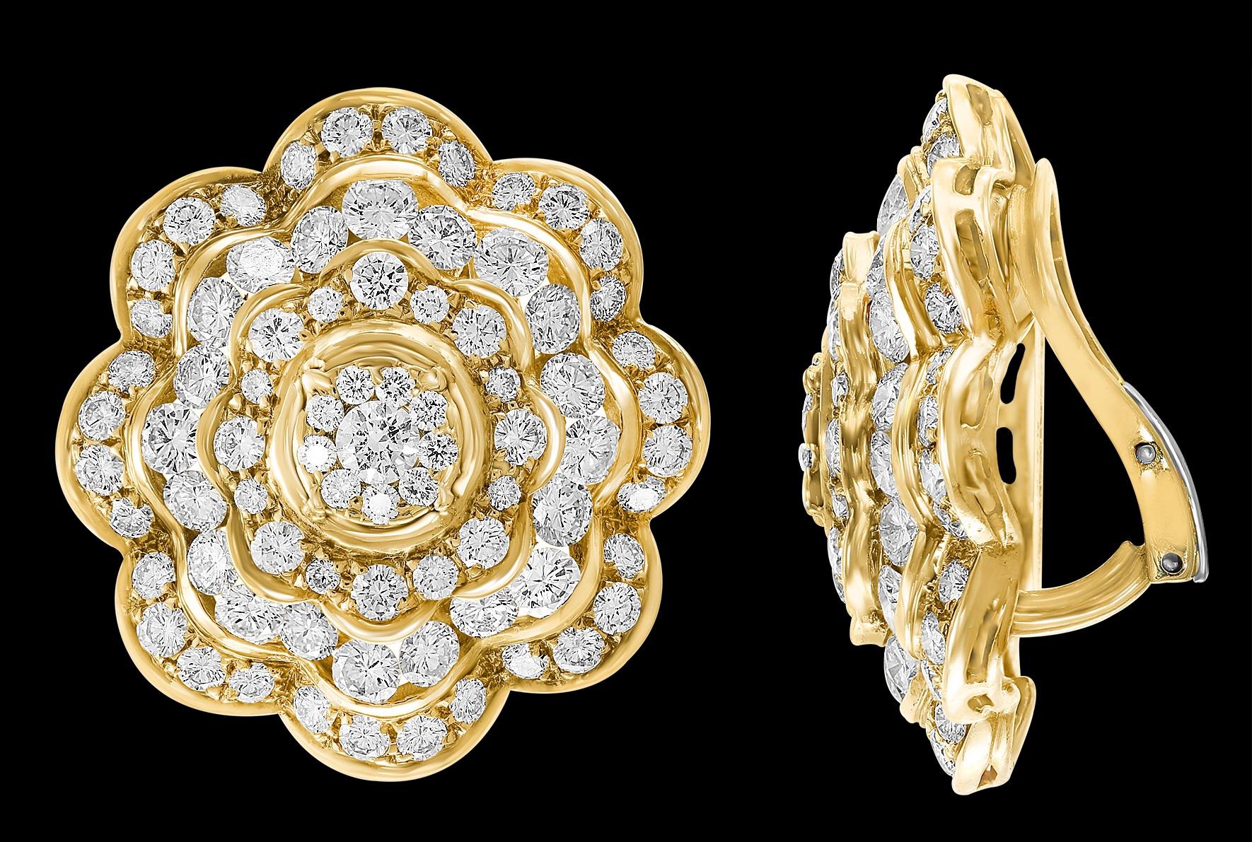 11.5 Carat Diamonds VS/E Flower Cocktail Earring 18 Karat Yellow Gold Estate 8