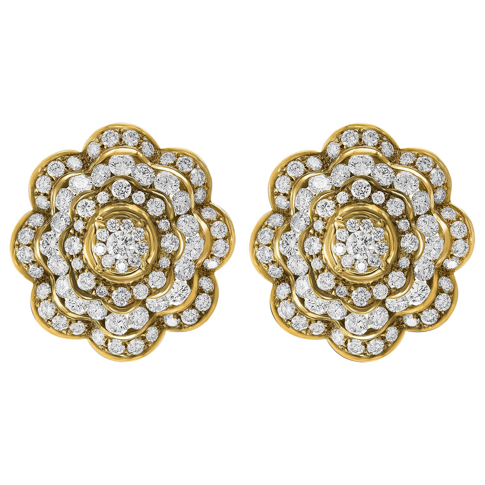 11.5 Carat Diamonds VS/E Flower Cocktail Earring 18 Karat Yellow Gold Estate
