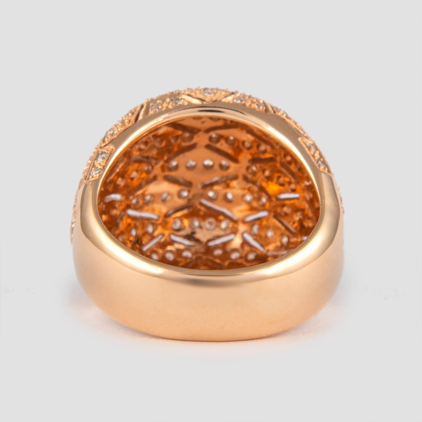 1.15 Carat Domed Diamond Patterned and 18 Karat Rose Gold Cocktail Ring In New Condition For Sale In BEVERLY HILLS, CA