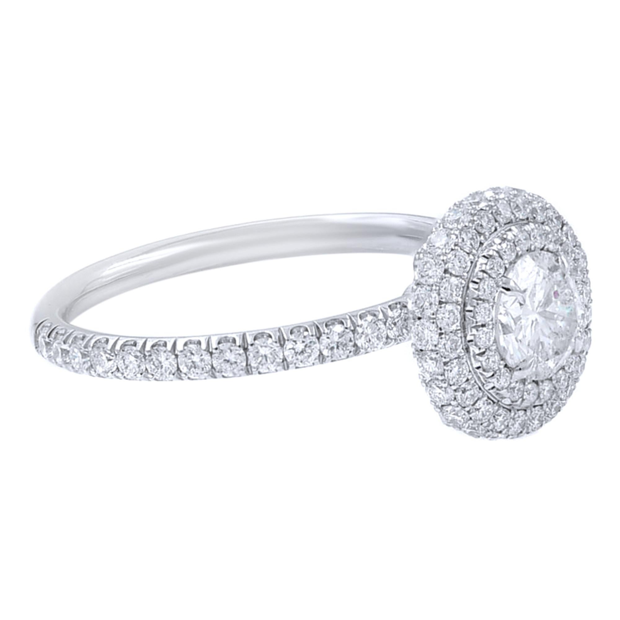 Modern 1.15 Carat Double Halo Diamond Engagement Platinum 6.5 Ring