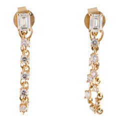 1.15 Carat Emerald Cut Diamond Prong Chain Earring in 14k Gold