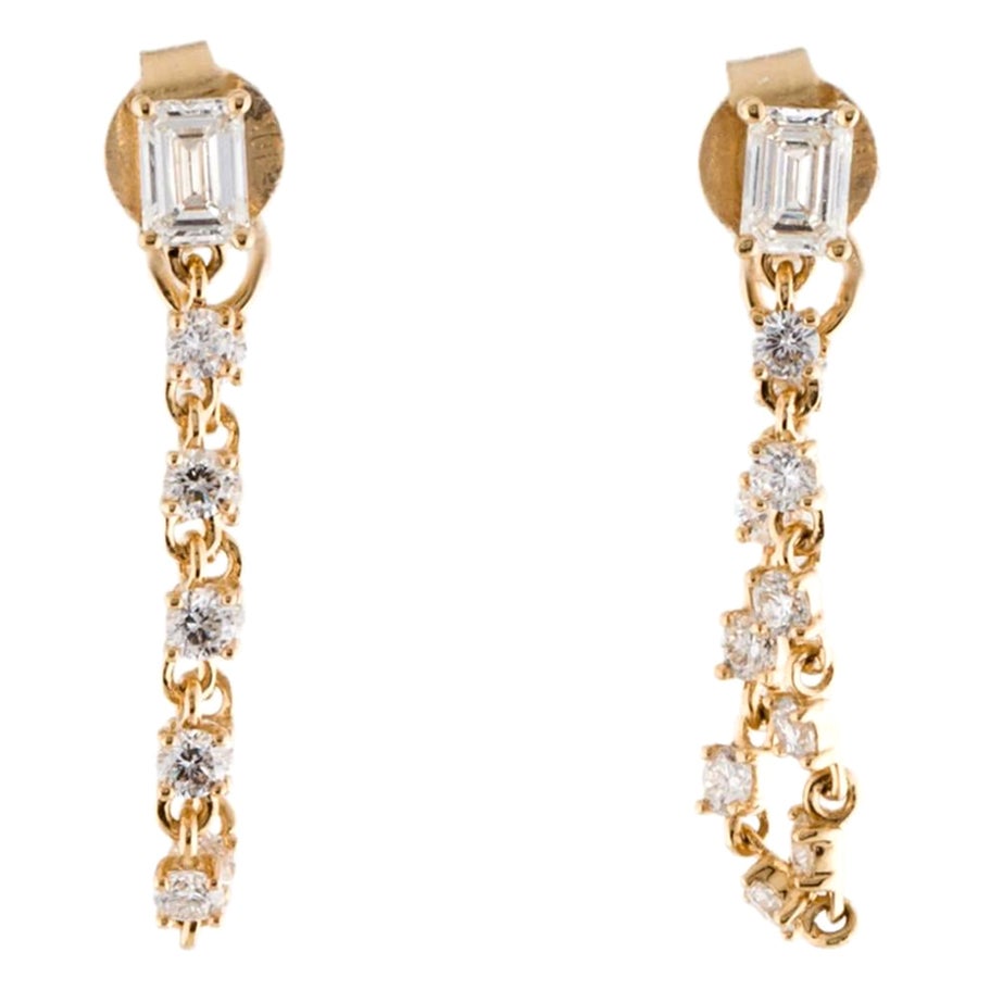 Pendiente de cadena de diamantes talla esmeralda de 1,15 quilates en oro de 14 quilates