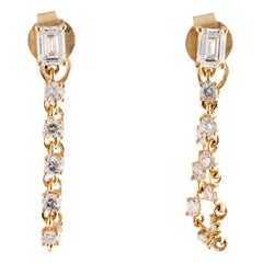 1.15 Carat Emerald Cut Diamond Prong Chain Earring in 14k Gold