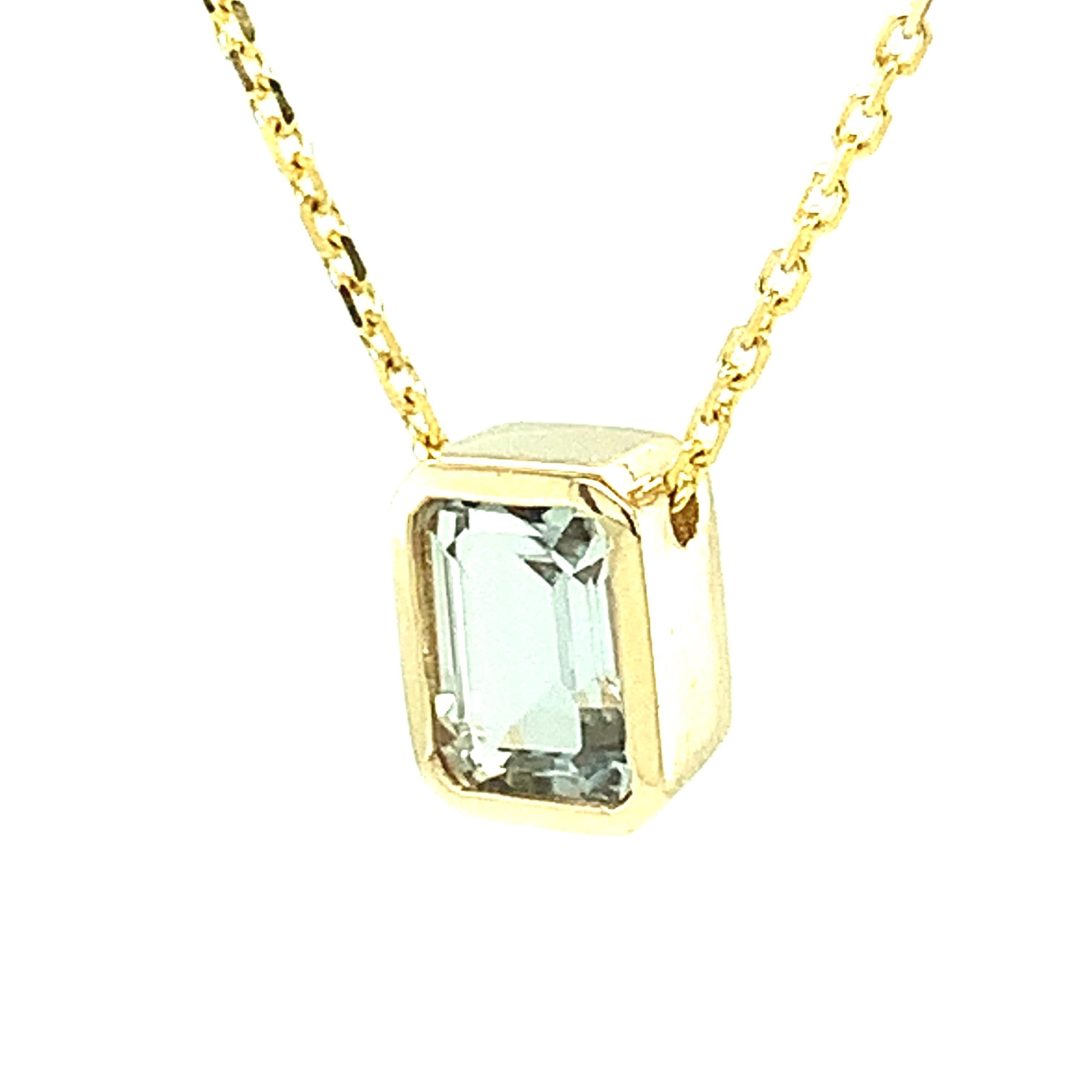 Women's or Men's 1.15 Carat Emerald Cut Topaz Pendant Yellow Gold Bezel Necklace with Chain