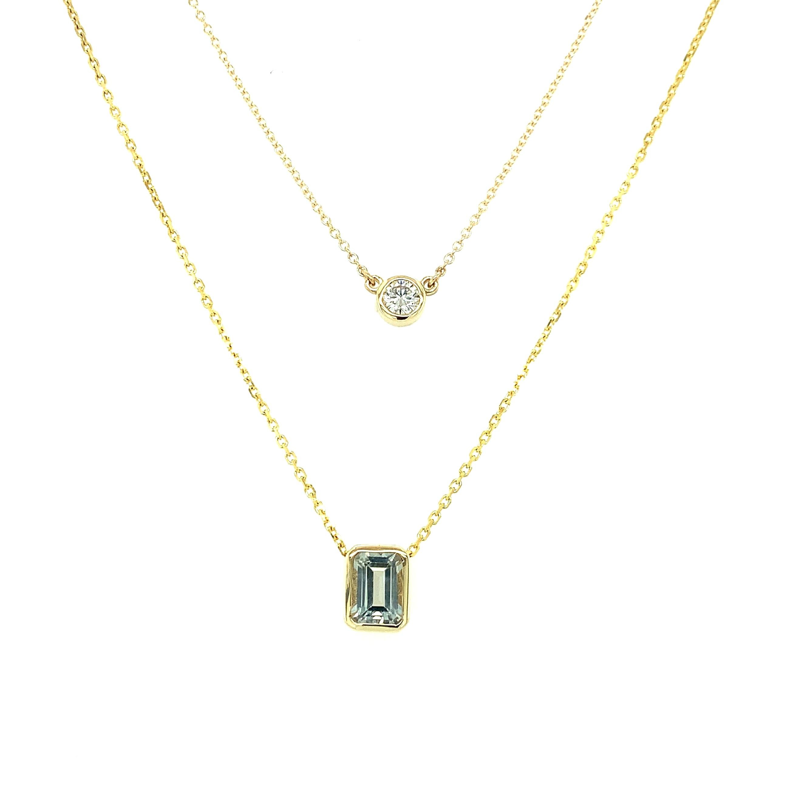1.15 Carat Emerald Cut Topaz Pendant Yellow Gold Bezel Necklace with Chain 1