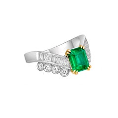 Sunita Nahata Emerald 1.15ct. Fancy Ring in 18KWYG with White Diamond.