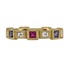 1.15 Carat Eternity Band Yellow Gold Sapphire and Diamond Mill Grained Ring